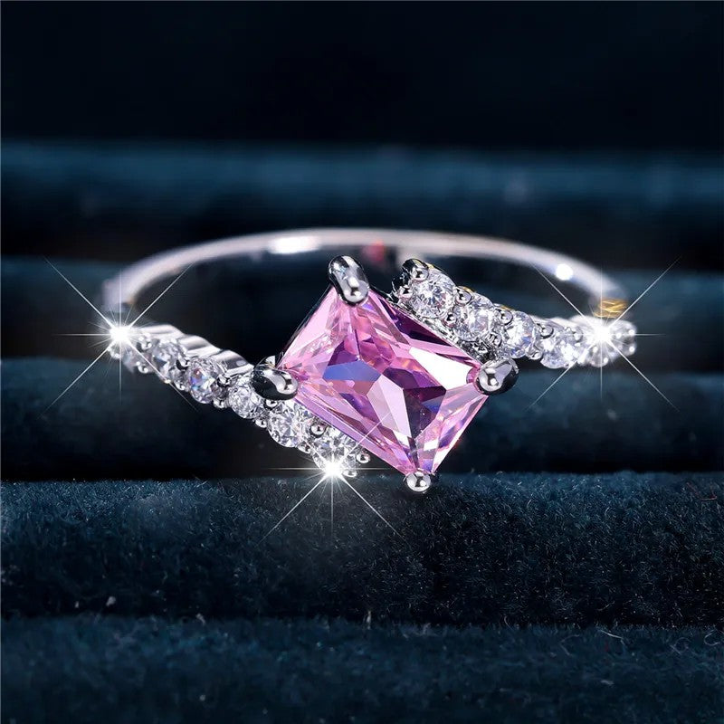 Pink Square Zircon Ring