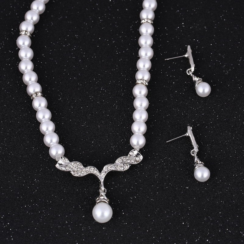 Rhinestone Vine Pearl Jewelry Set