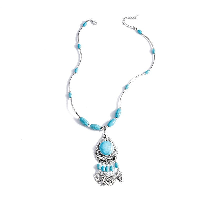 Turquoise Filigree Leaf Dangle Necklace