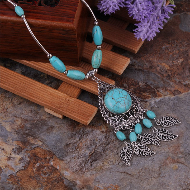 Turquoise Filigree Leaf Dangle Necklace