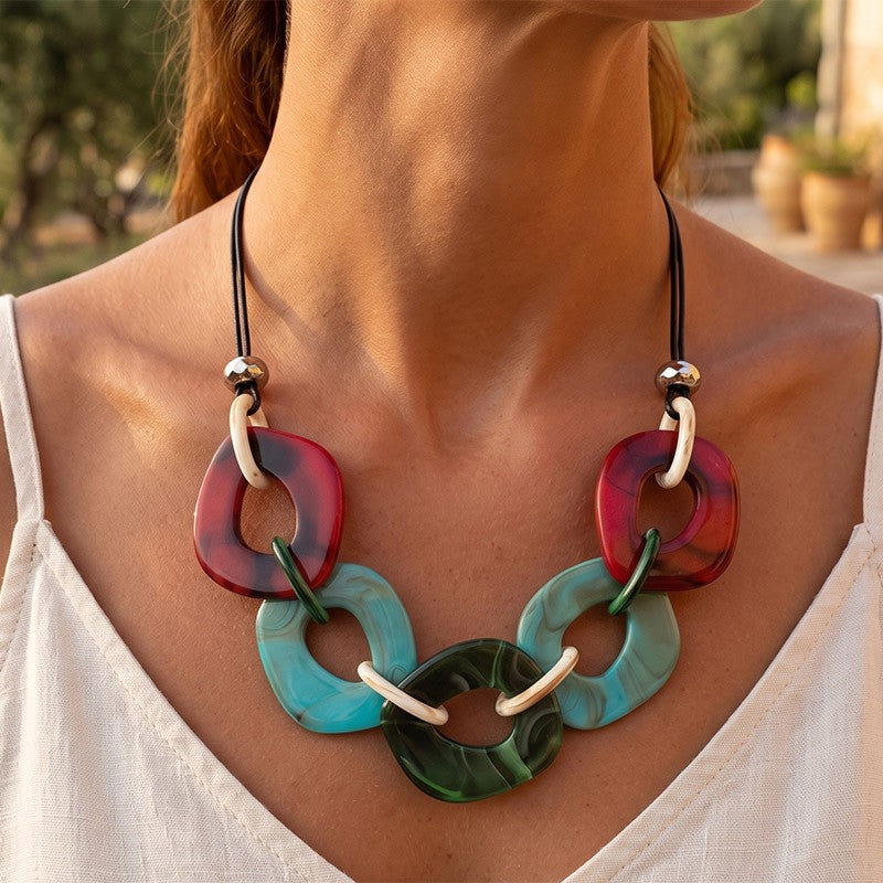 Marbled Square Link Necklace