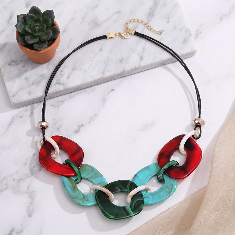 Marbled Square Link Necklace