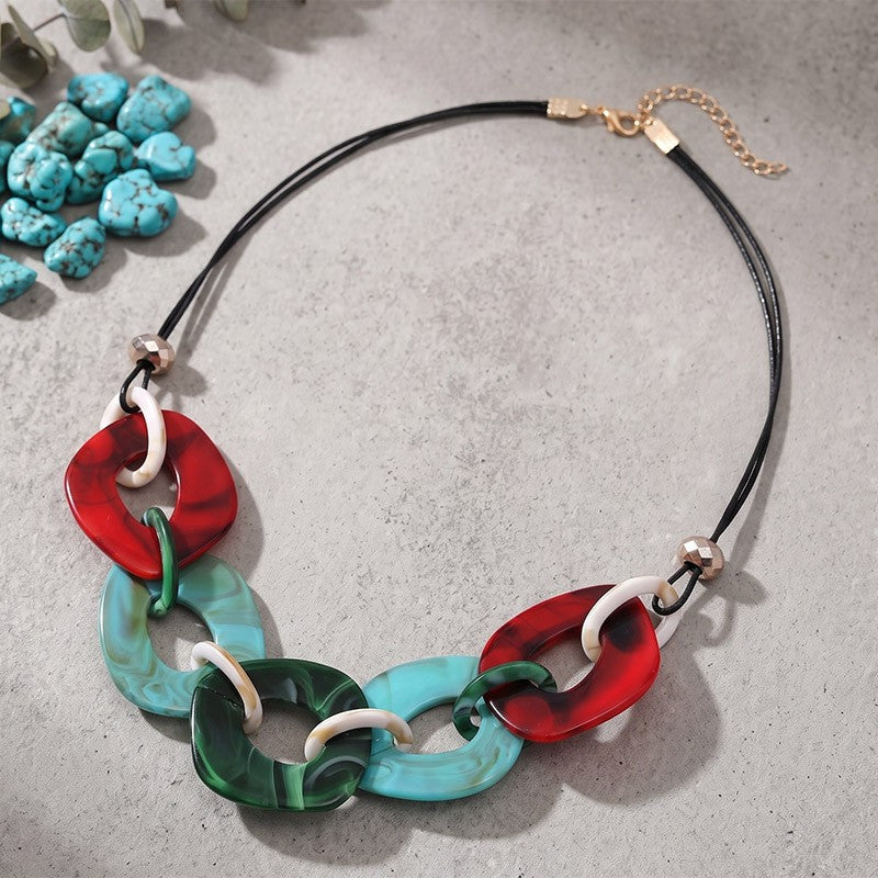 Marbled Square Link Necklace