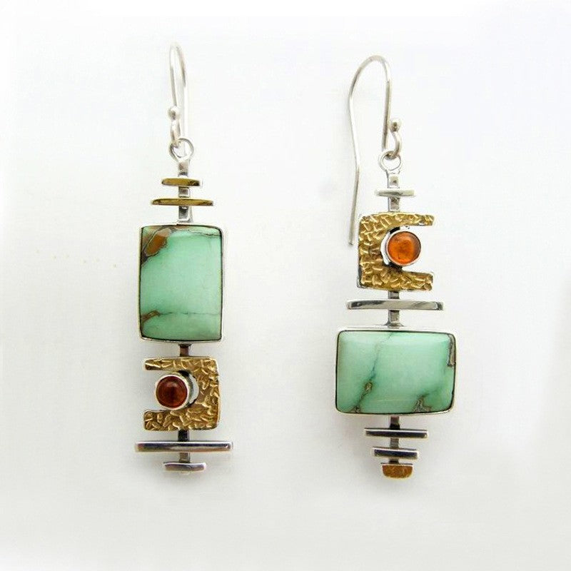 Turquoise & Amber Block Drop Earrings