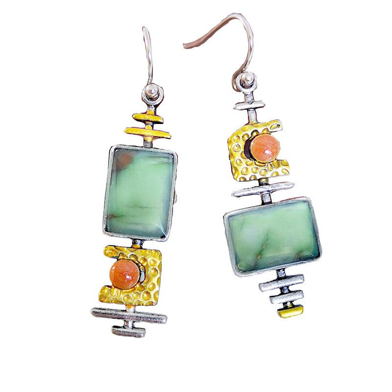 Turquoise & Amber Block Drop Earrings