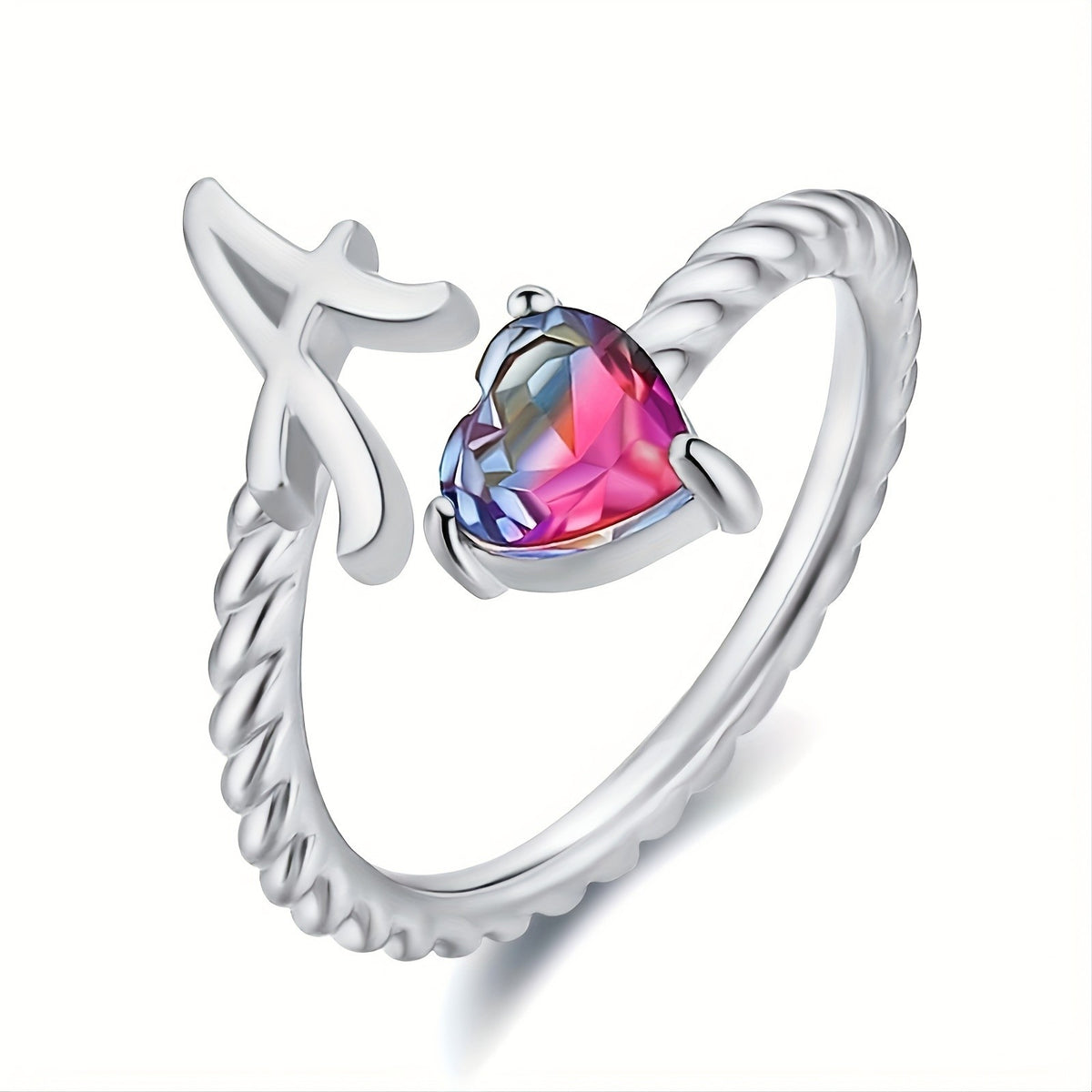 Iridescent Heart Initial Open Ring