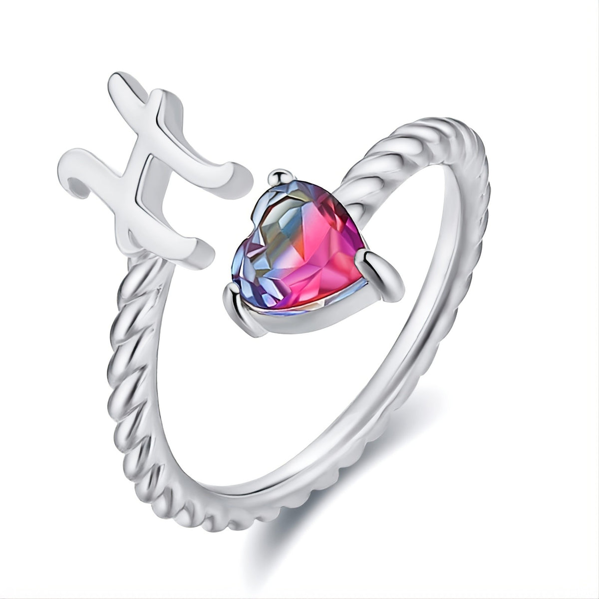 Iridescent Heart Initial Open Ring