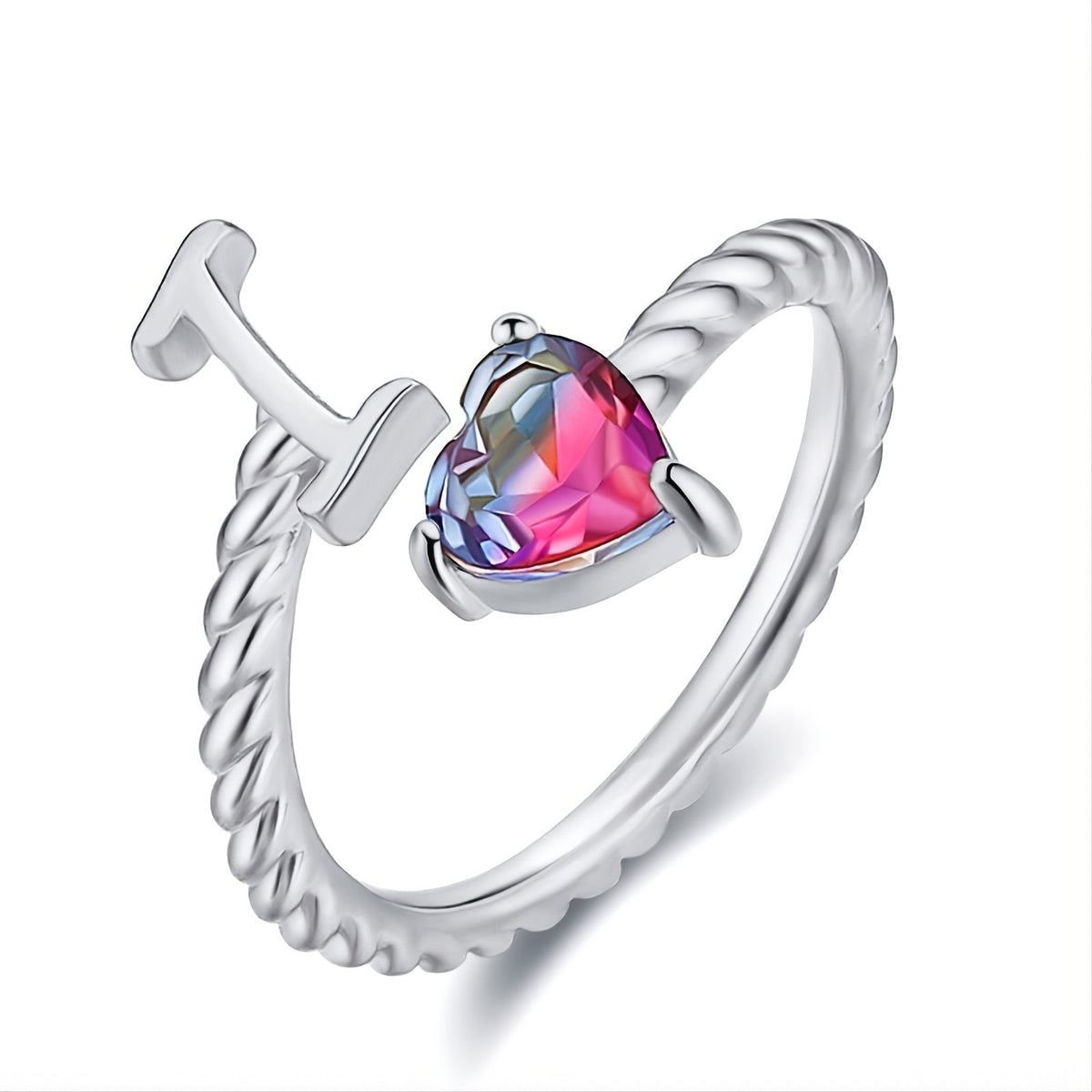 Iridescent Heart Initial Open Ring