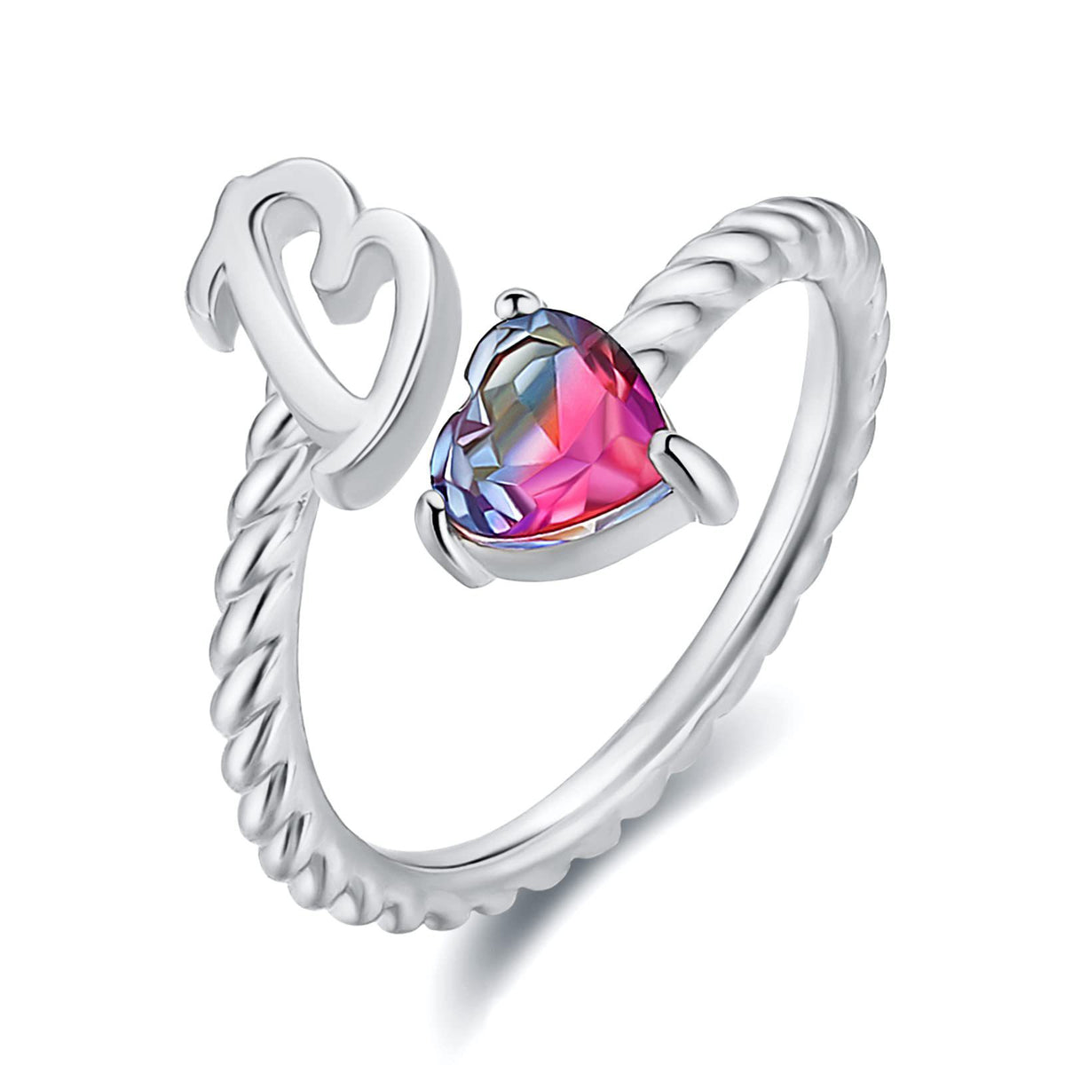 Iridescent Heart Initial Open Ring