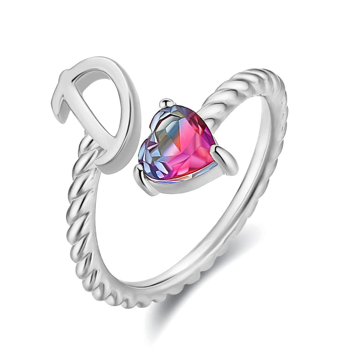 Iridescent Heart Initial Open Ring