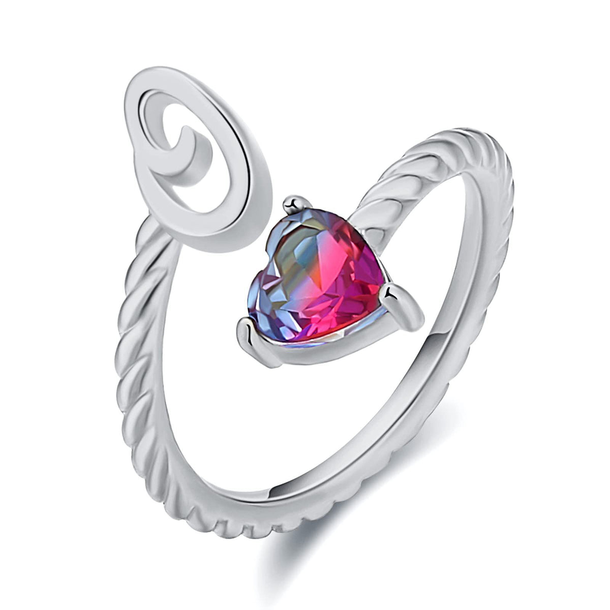 Iridescent Heart Initial Open Ring