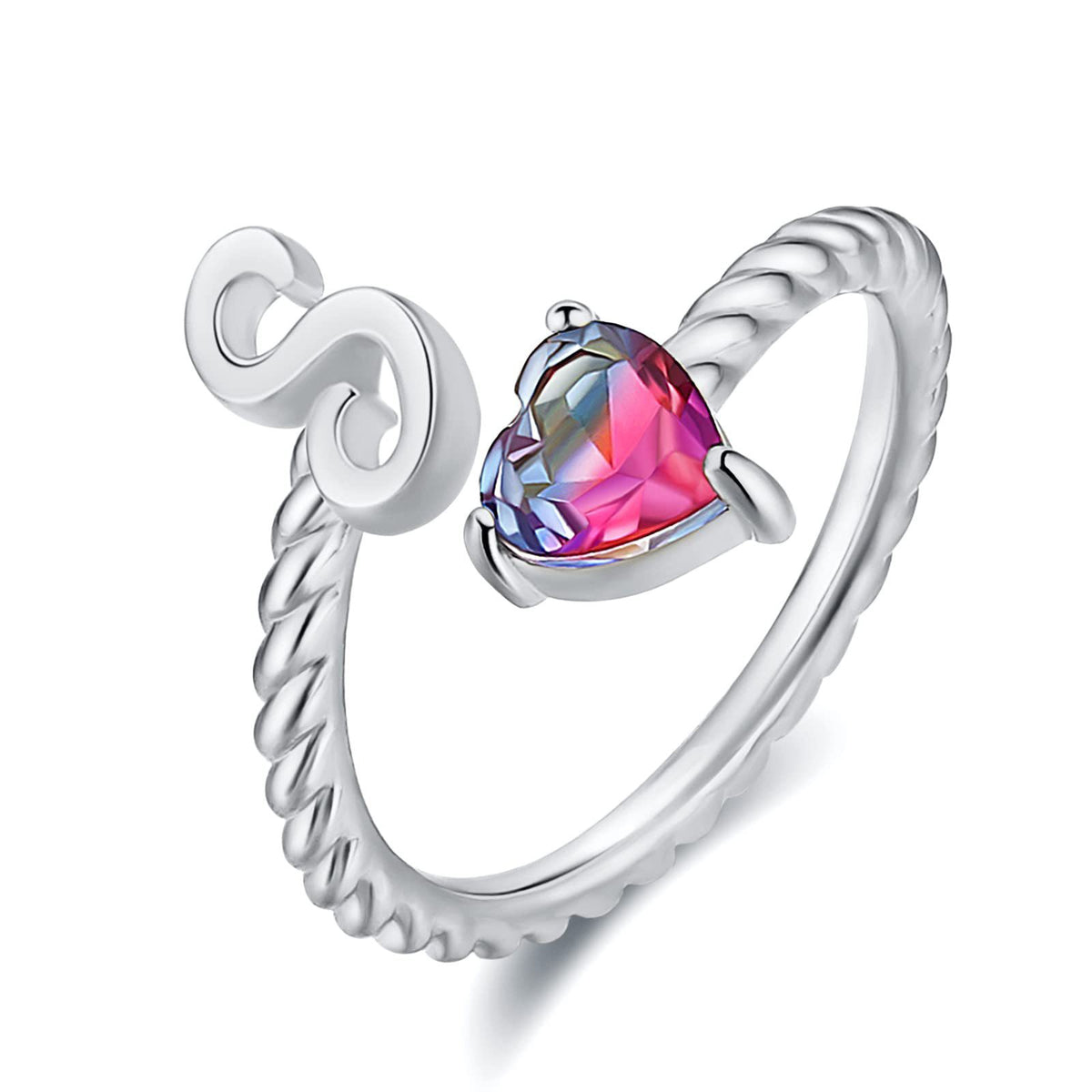 Iridescent Heart Initial Open Ring