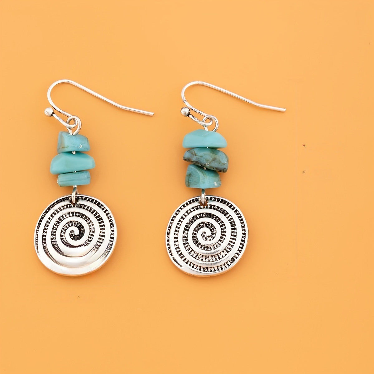 Turquoise Spiral Disc Earrings