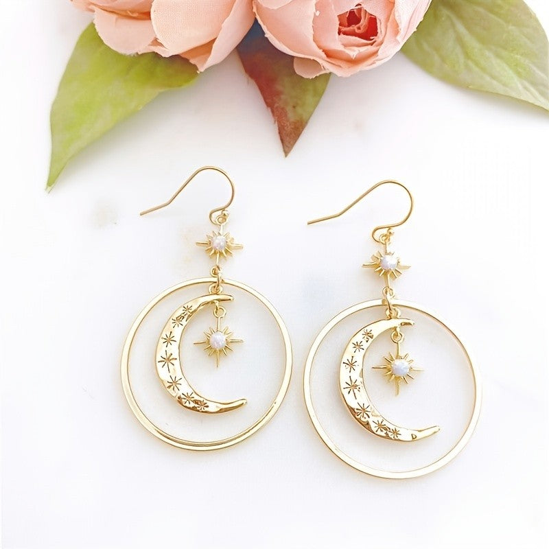 Crescent Moon Hoop Dangle Earrings