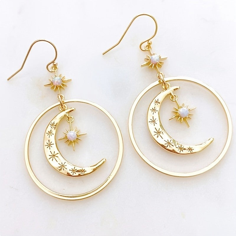 Crescent Moon Hoop Dangle Earrings