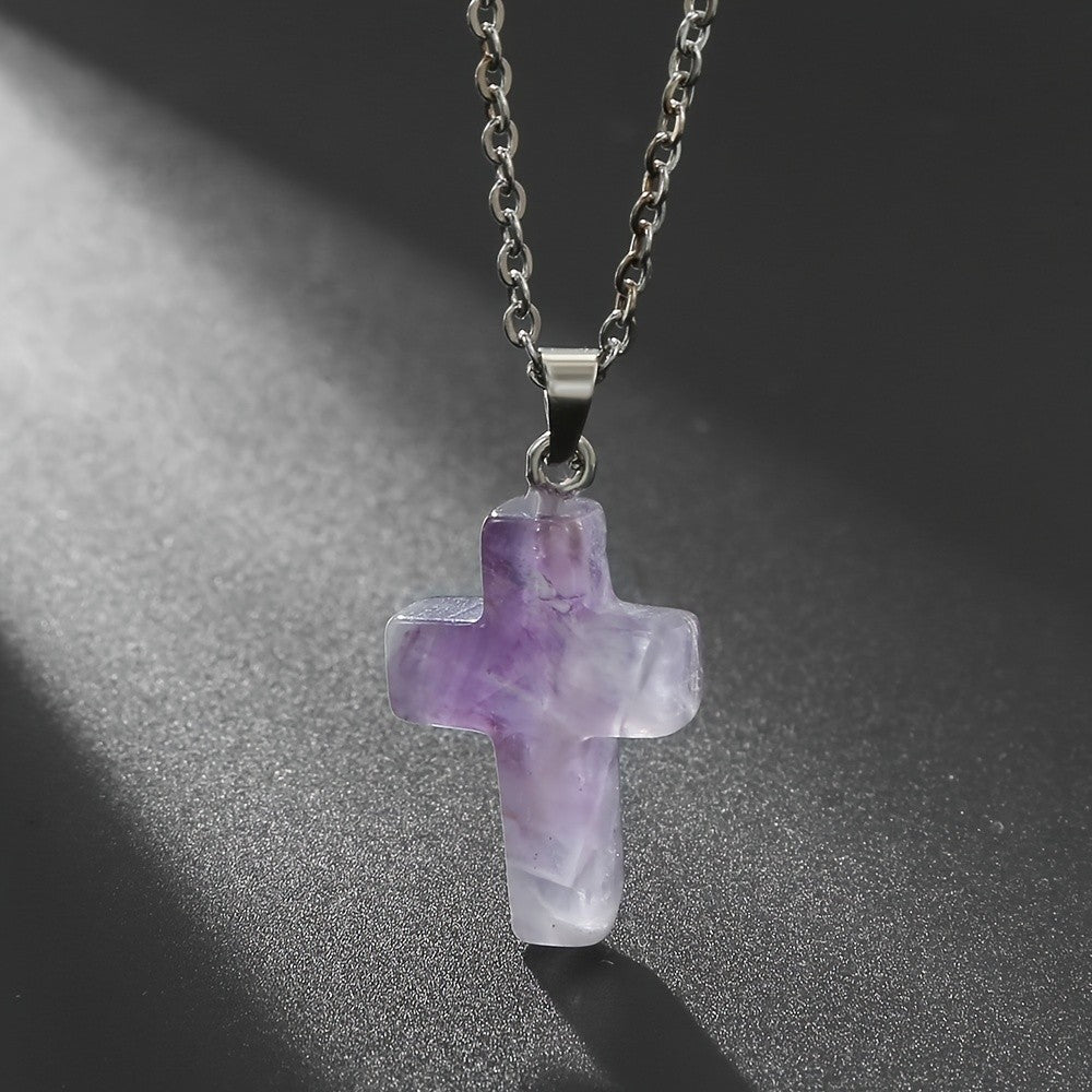 Variegated Stone Cross Necklace