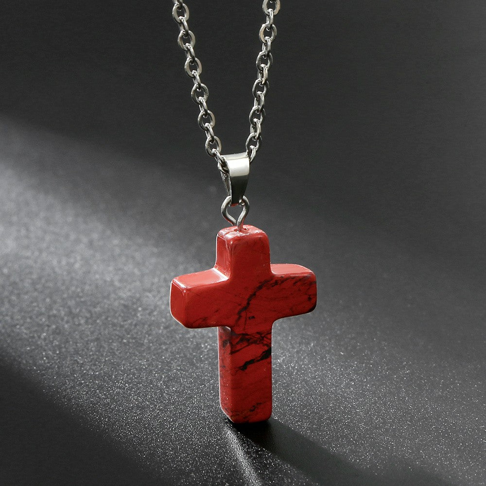 Variegated Stone Cross Necklace