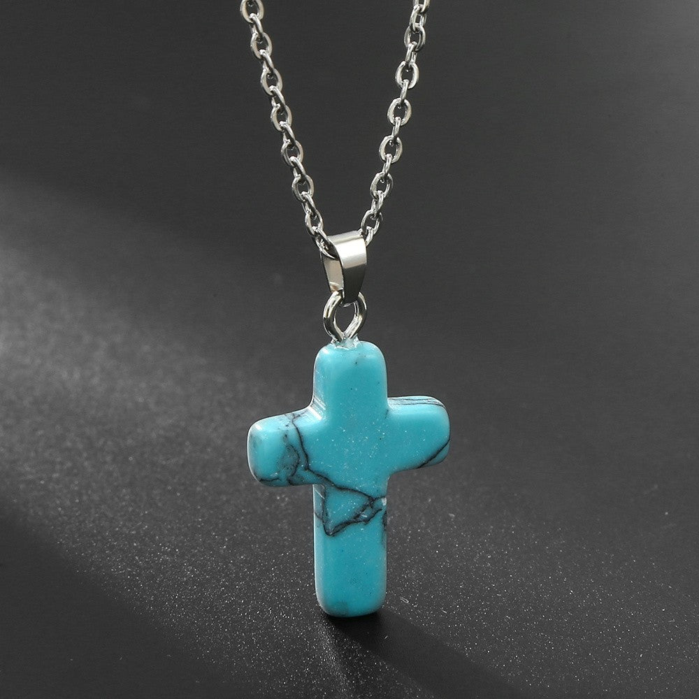 Variegated Stone Cross Necklace