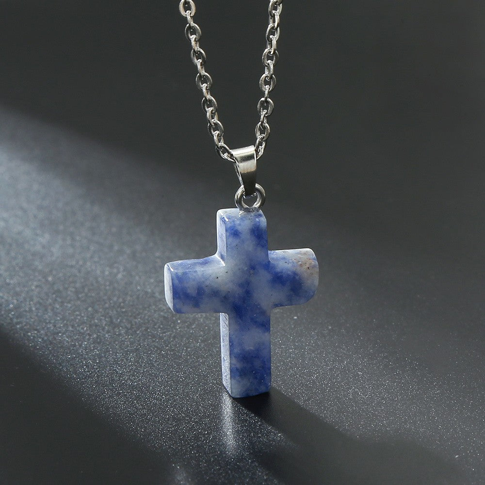 Variegated Stone Cross Necklace