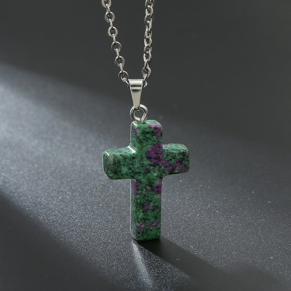Variegated Stone Cross Necklace