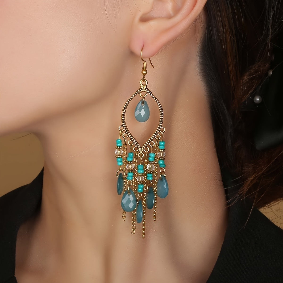 Teardrop Stone Cascade Earrings