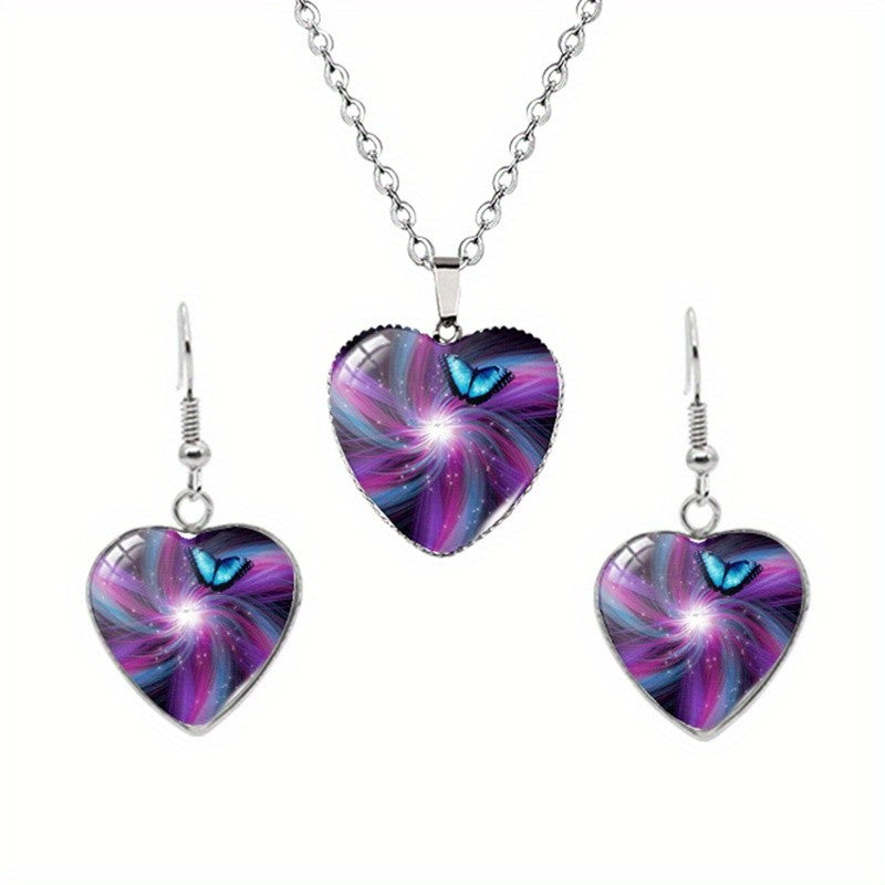 Butterfly Glass Heart Jewelry Set