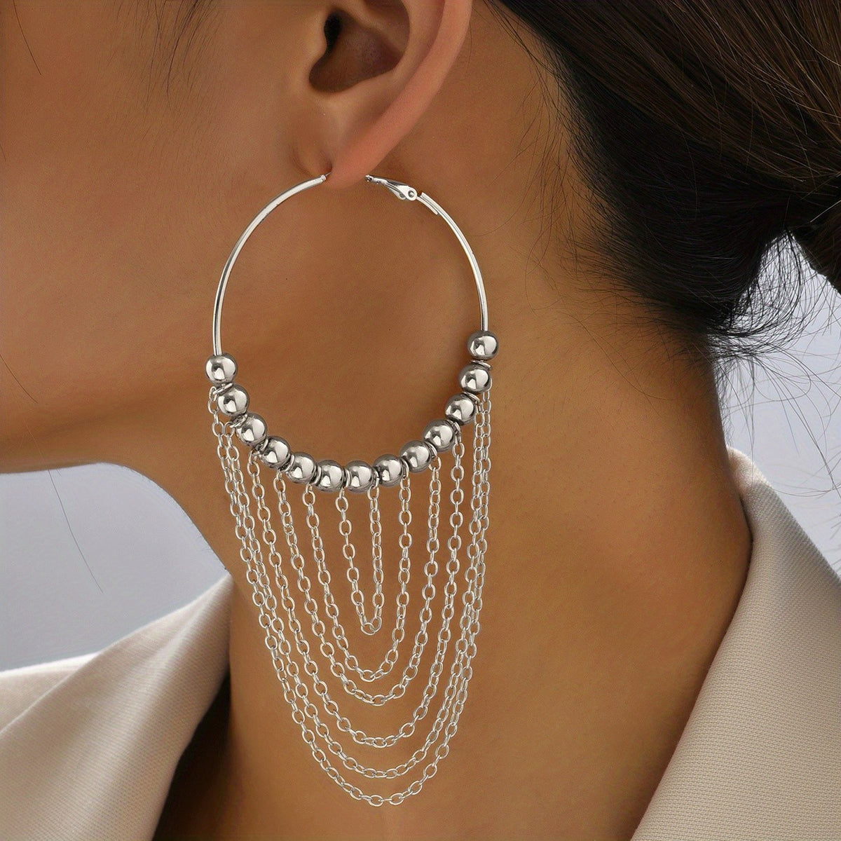 Beaded Tassel Hoop Earrings