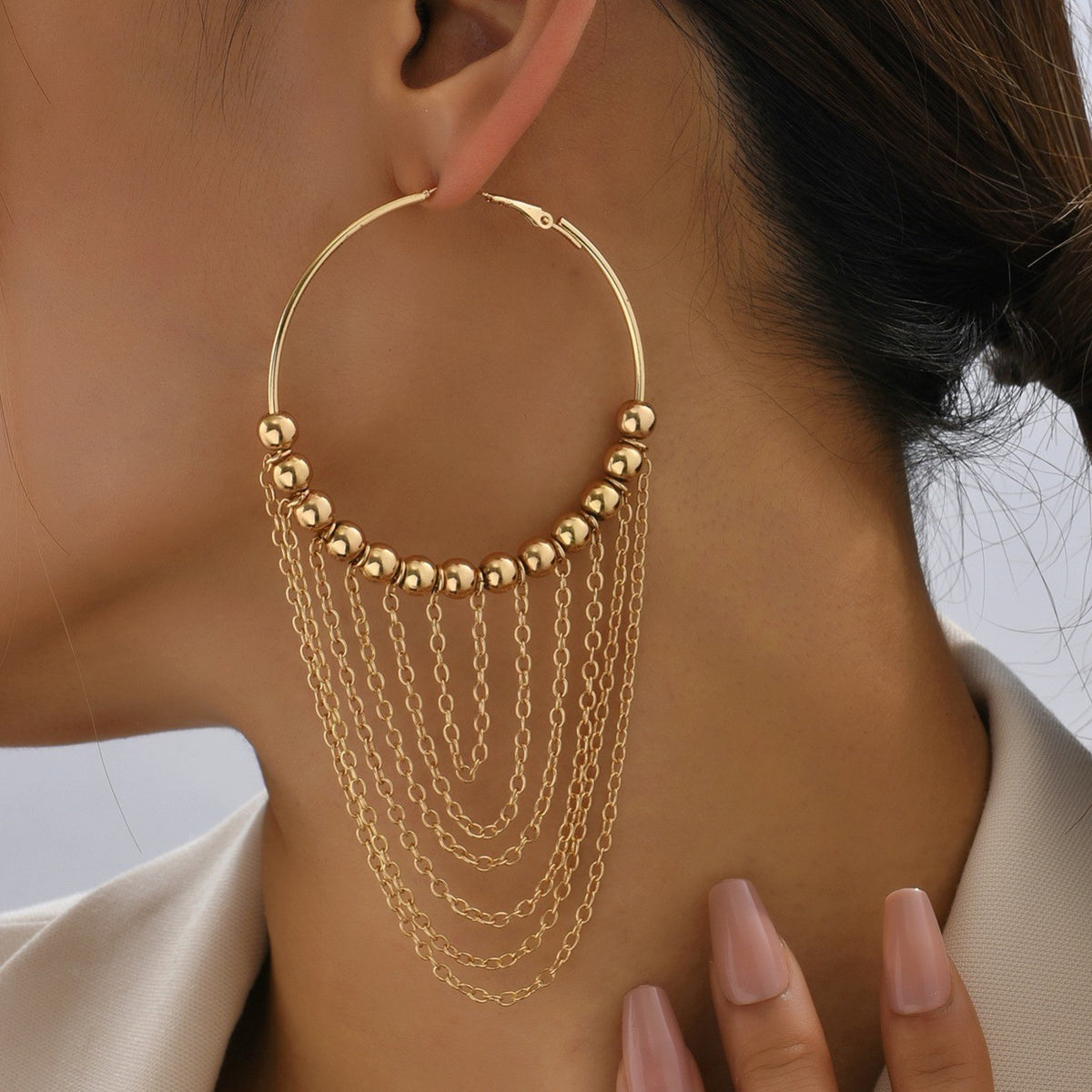 Beaded Tassel Hoop Earrings