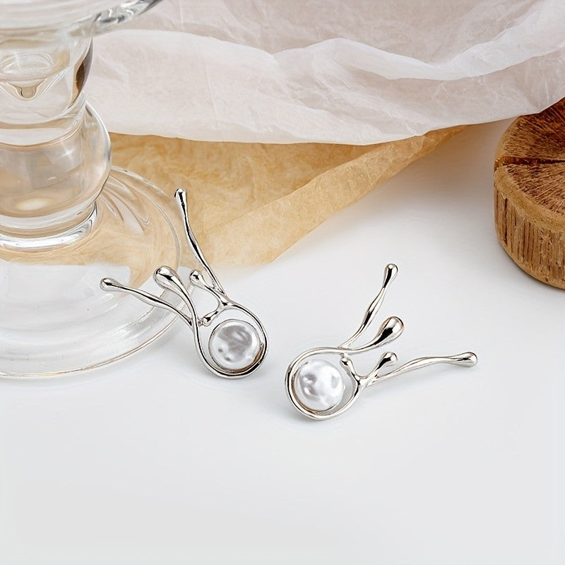 Abstract Branch Pearl Drop Earrings