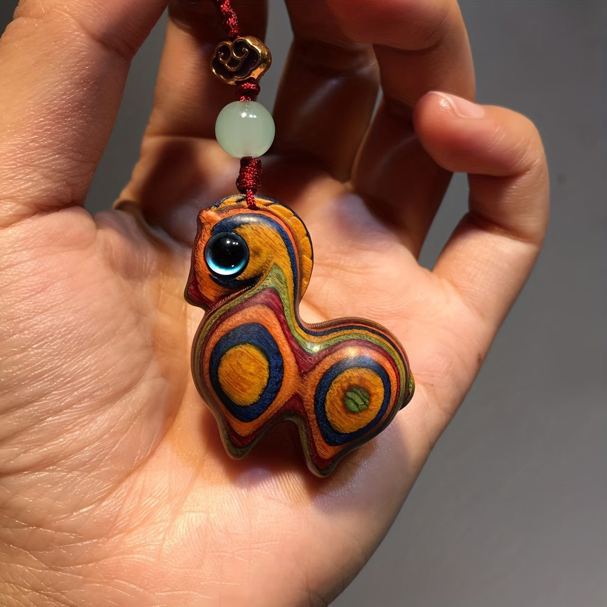 Colorful Wooden Horse Keychain