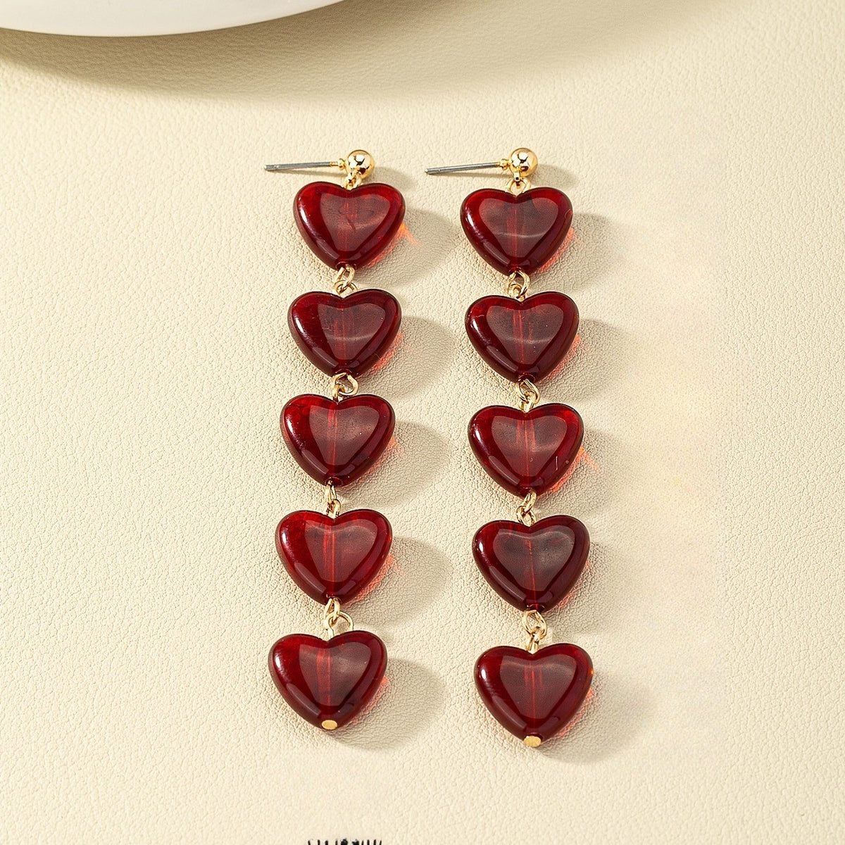 Vertical Red Heart Link Earrings
