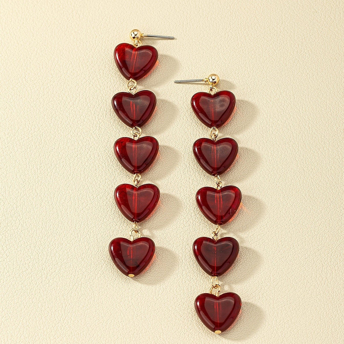 Vertical Red Heart Link Earrings