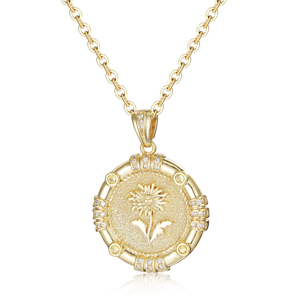 Birth Flower Disc Necklace