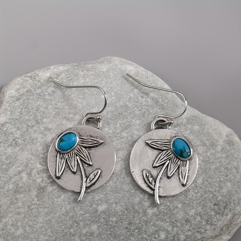 Blue Stone Floral Disc Earrings