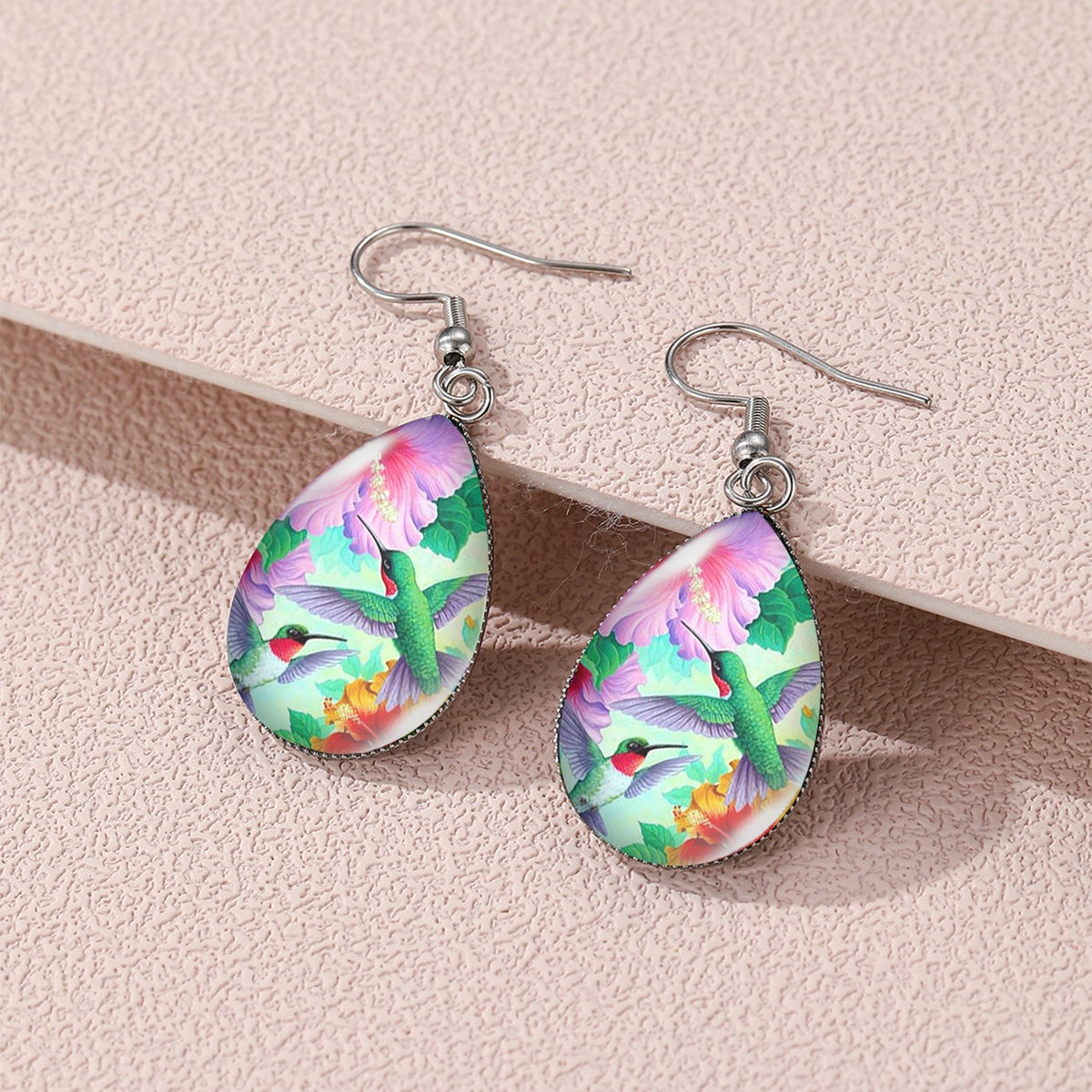 Sunflower & Hummingbird Glass Earrings
