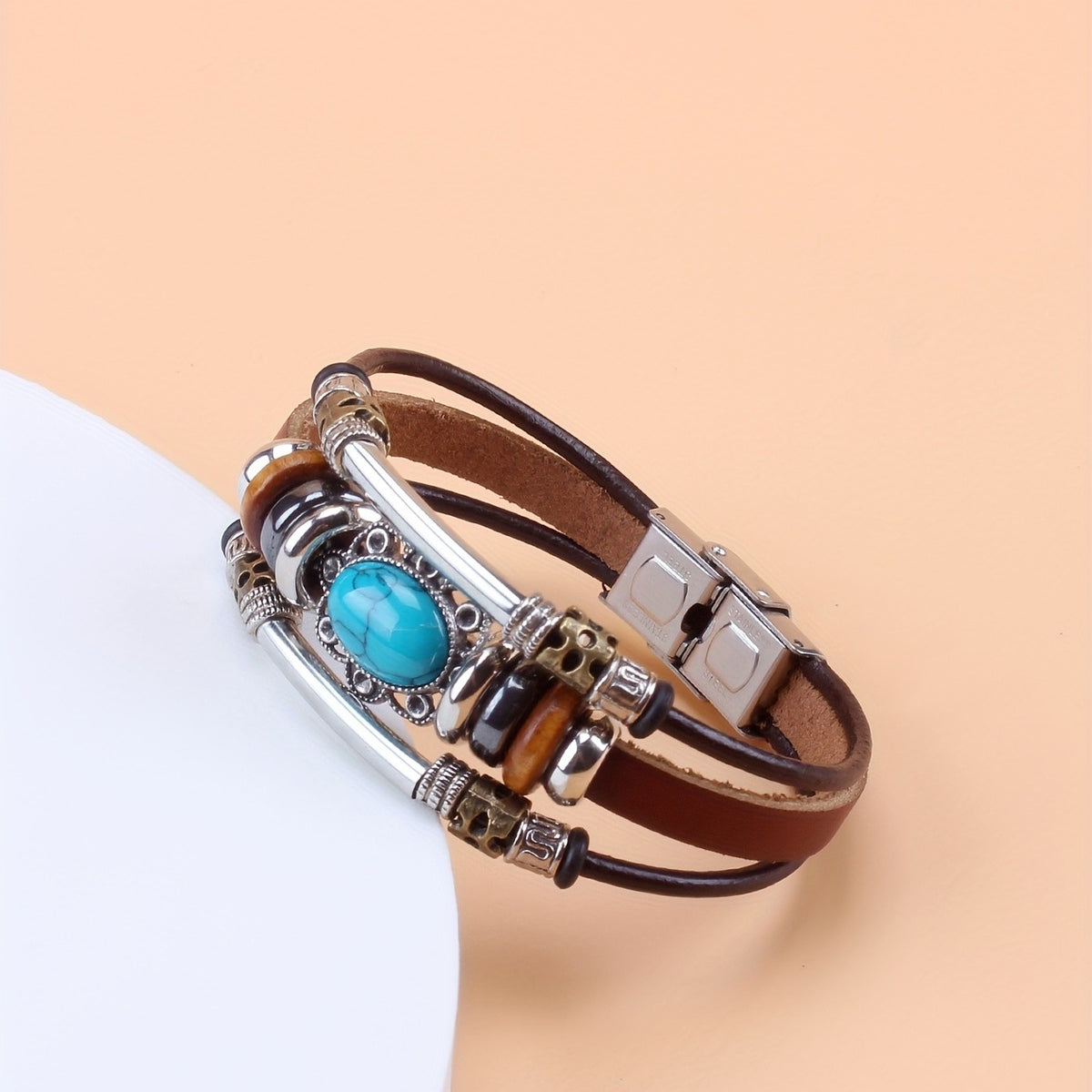 Turquoise Oval Leather Wrap Bracelet
