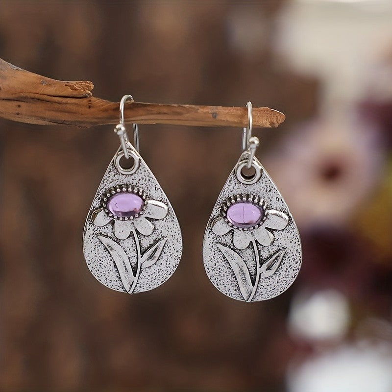 Floral Amethyst Teardrop Earrings
