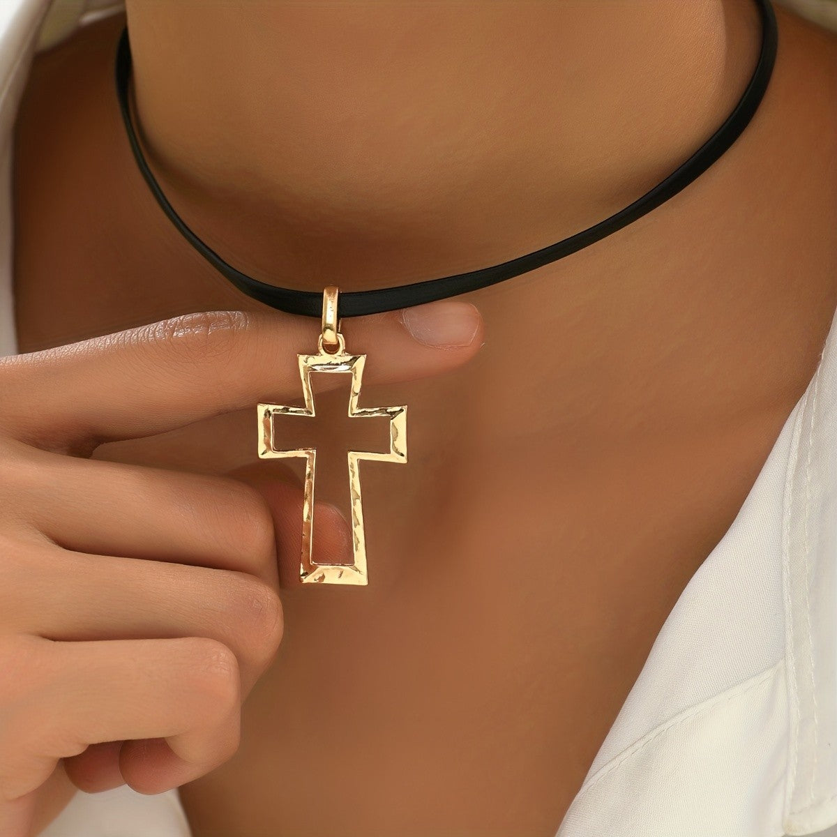 Gold-Tone Cross Cord Necklace