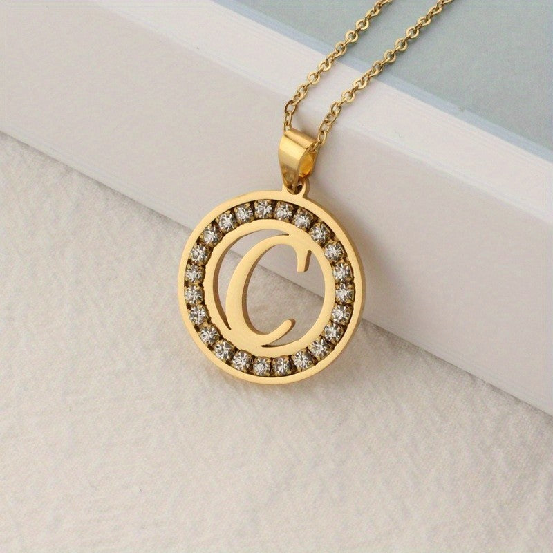 Crystal Initial Ring Necklace