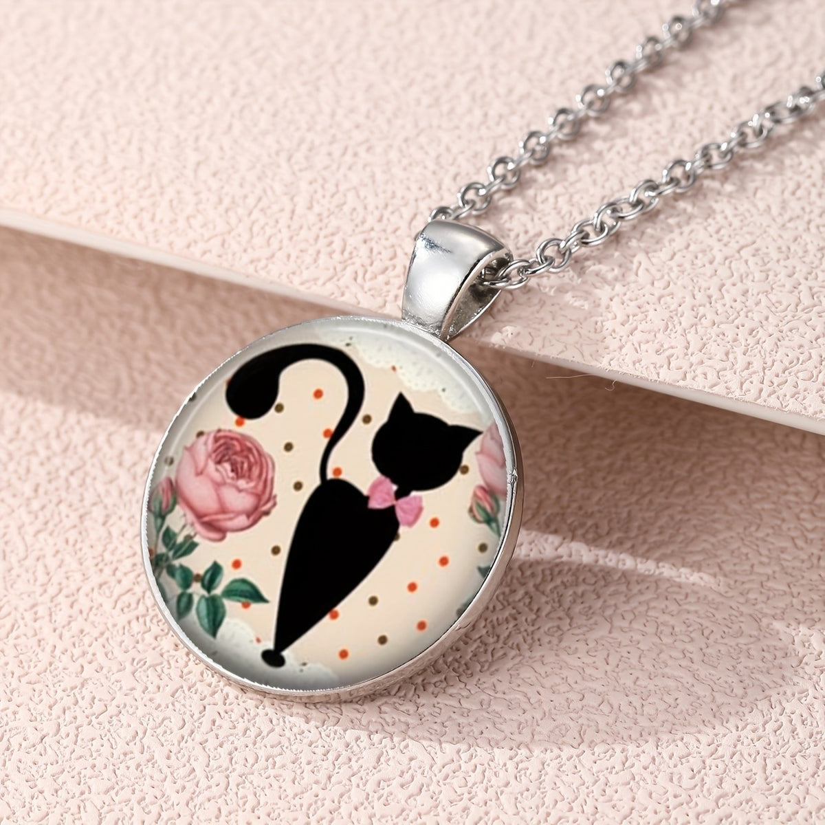 Floral Cat Pendant Necklace