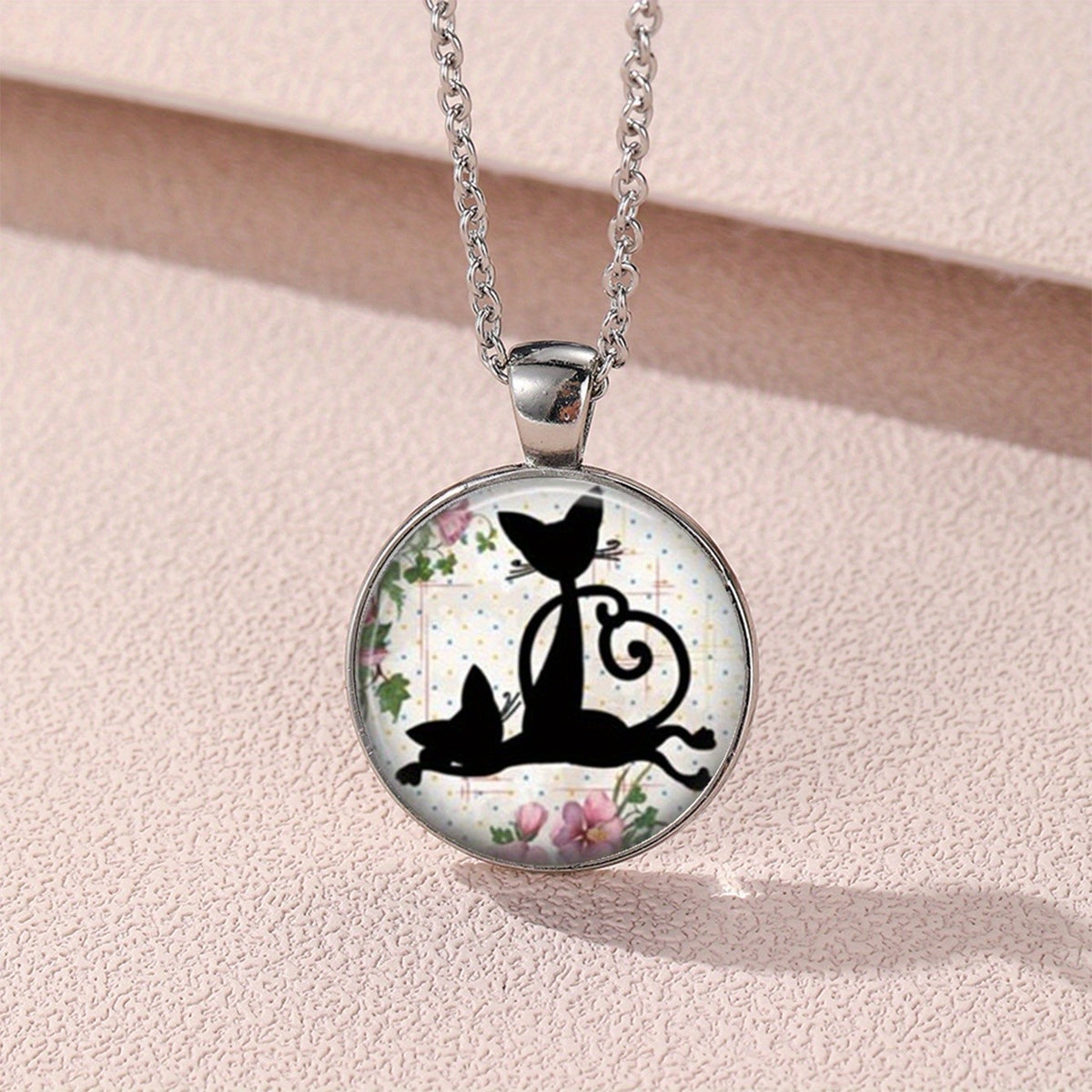 Floral Cat Pendant Necklace