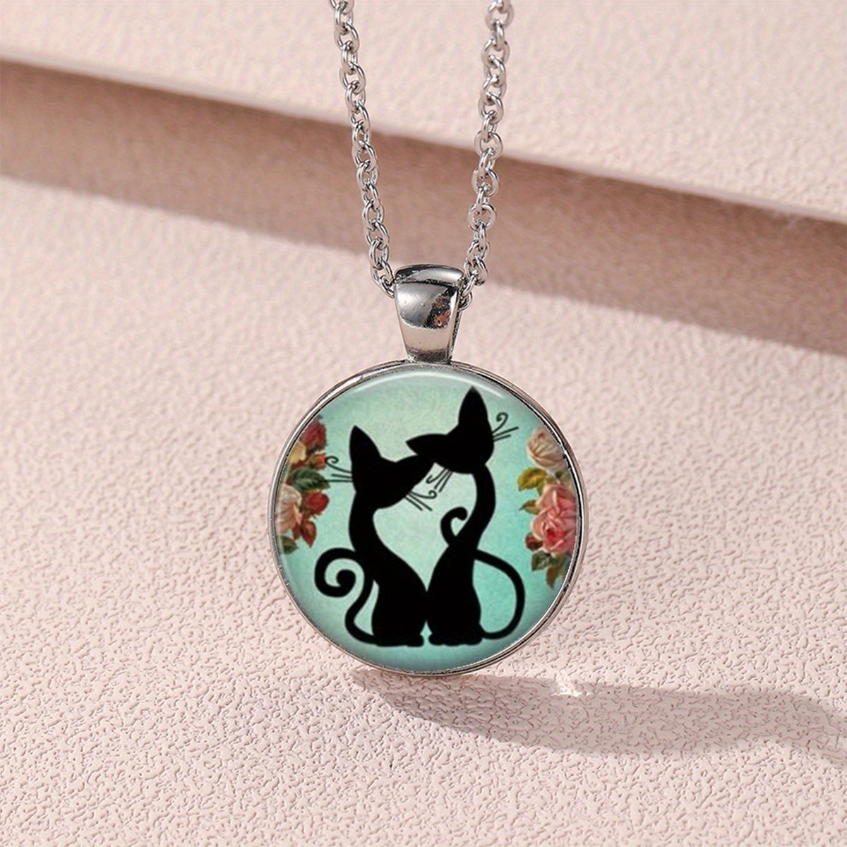 Floral Cat Pendant Necklace