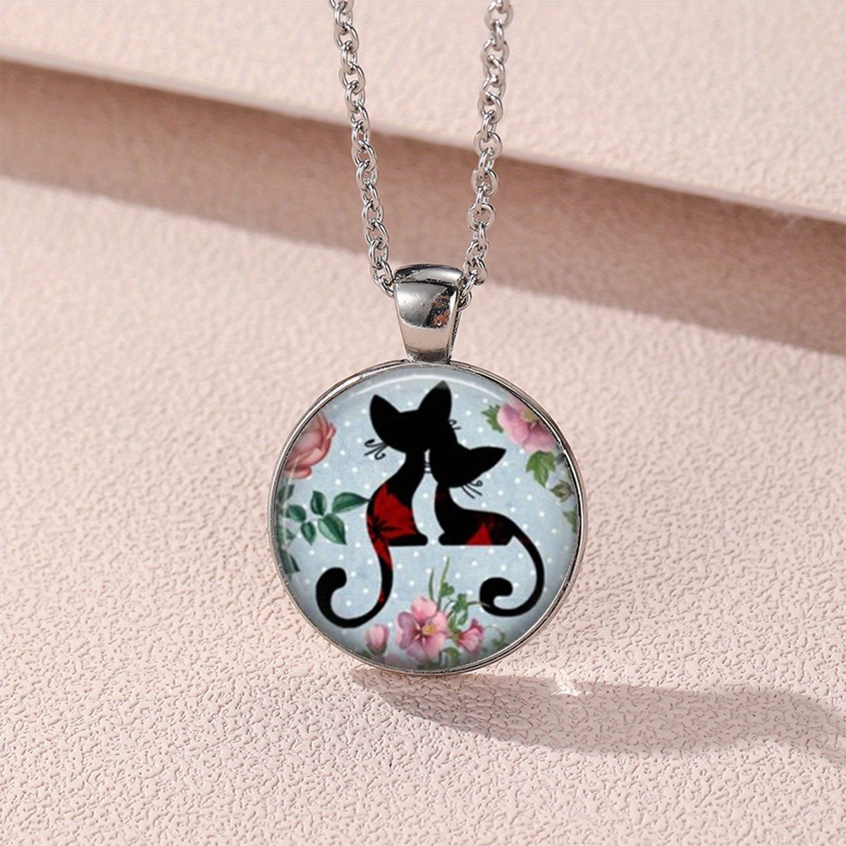 Floral Cat Pendant Necklace