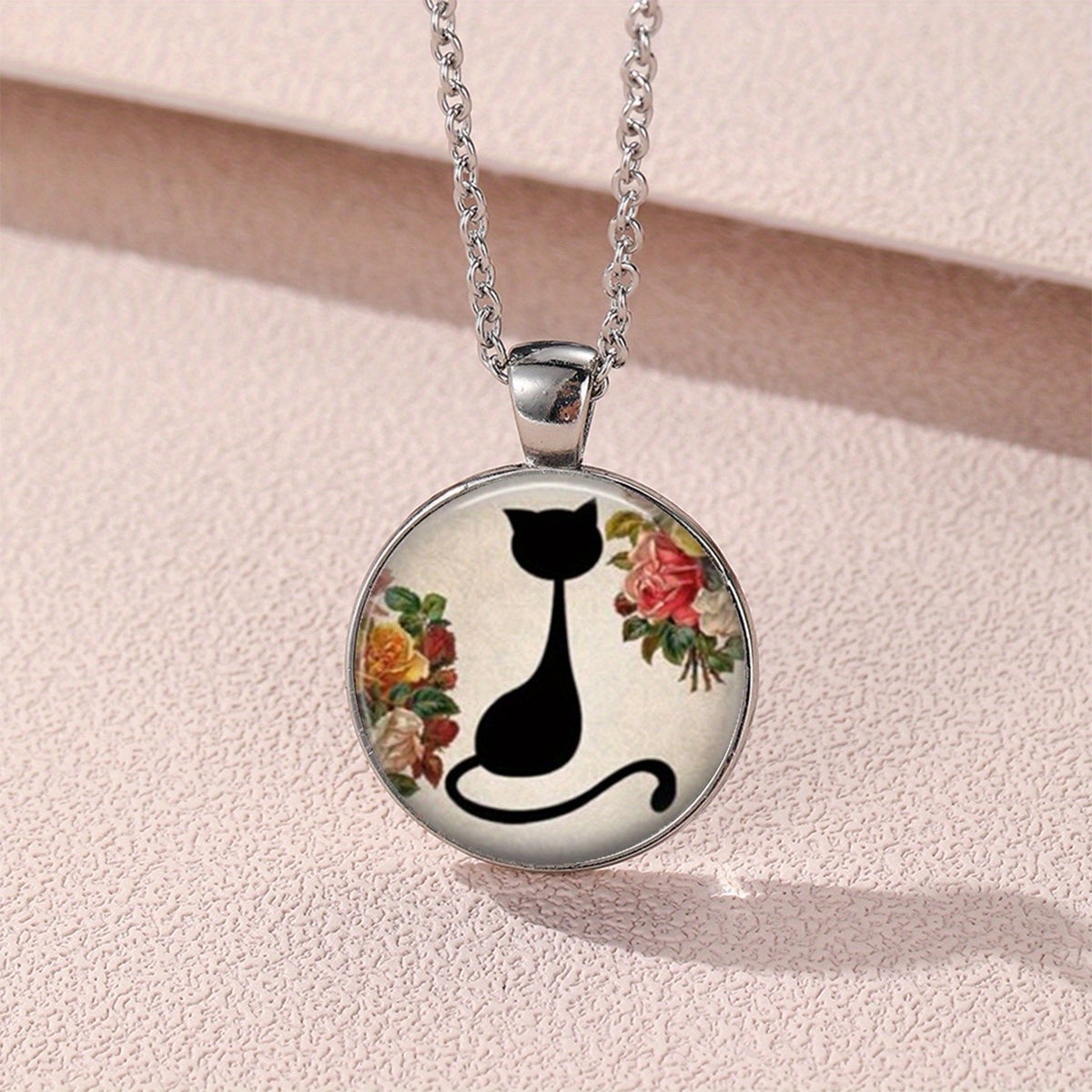 Floral Cat Pendant Necklace