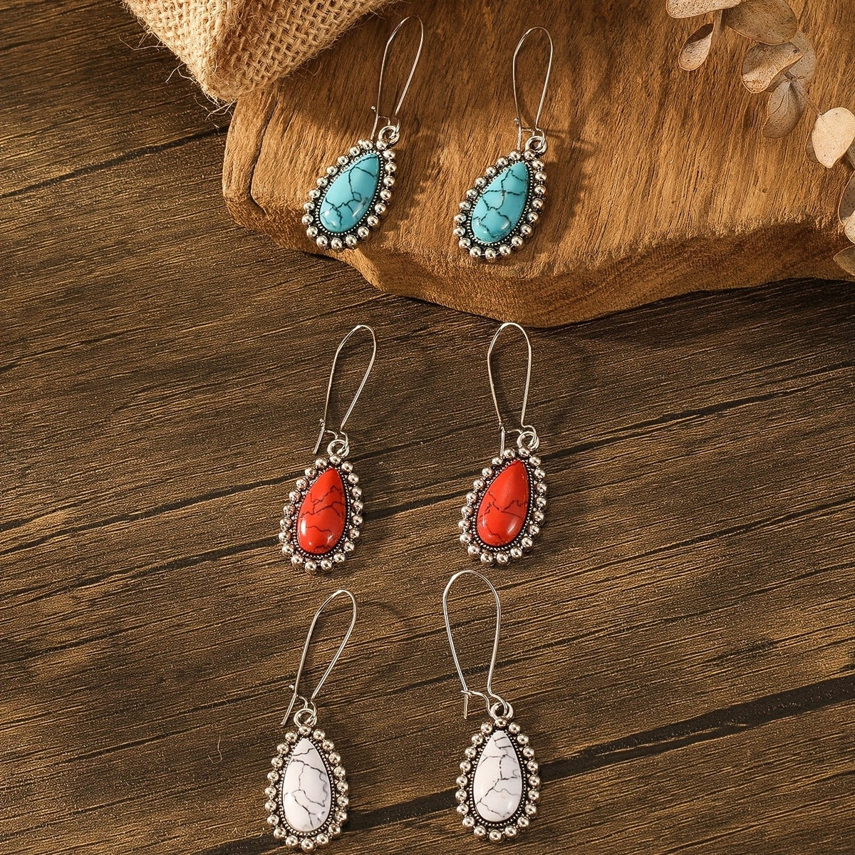 Marbled Stone Teardrop Earring Set