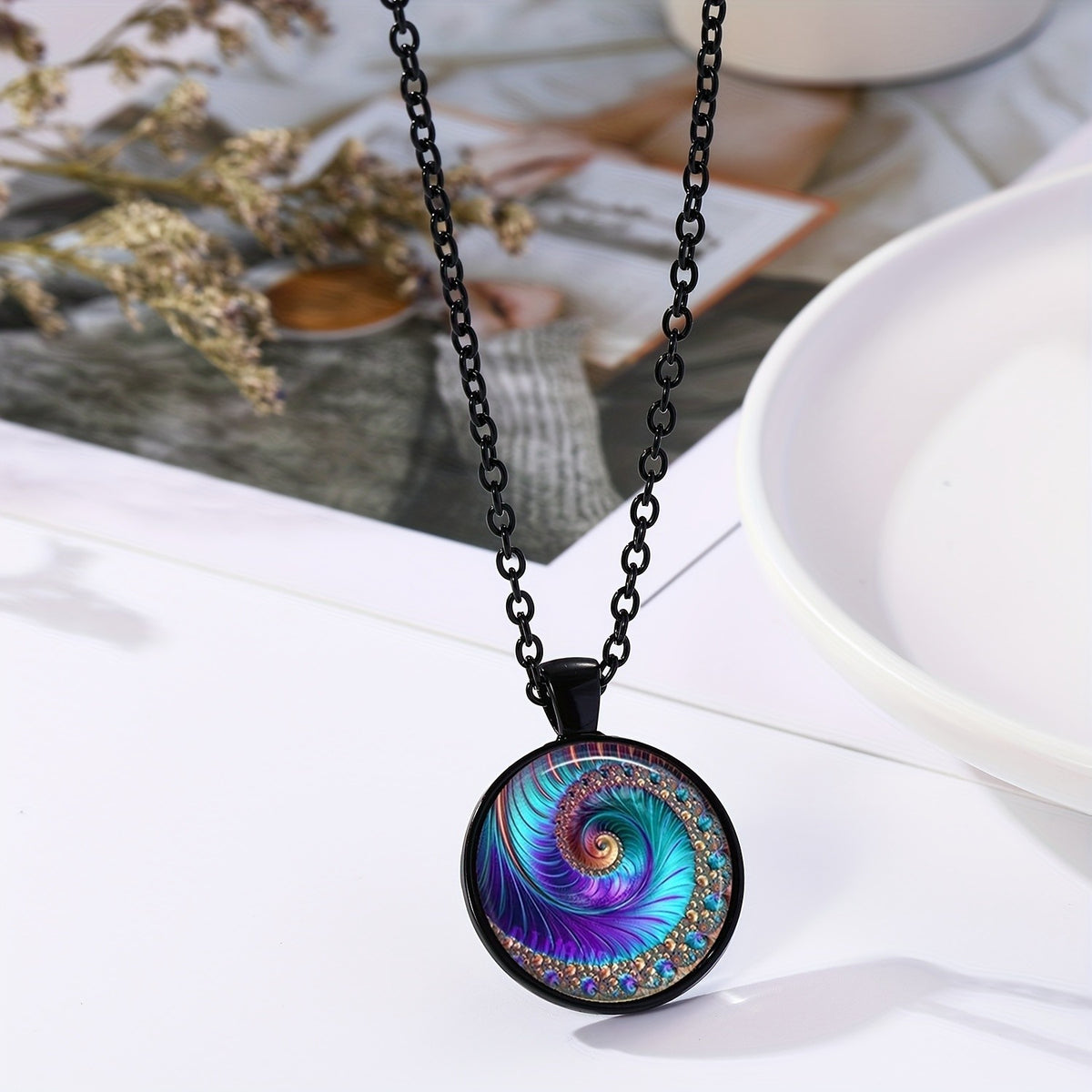 Colorful Spiral Fractal Necklace
