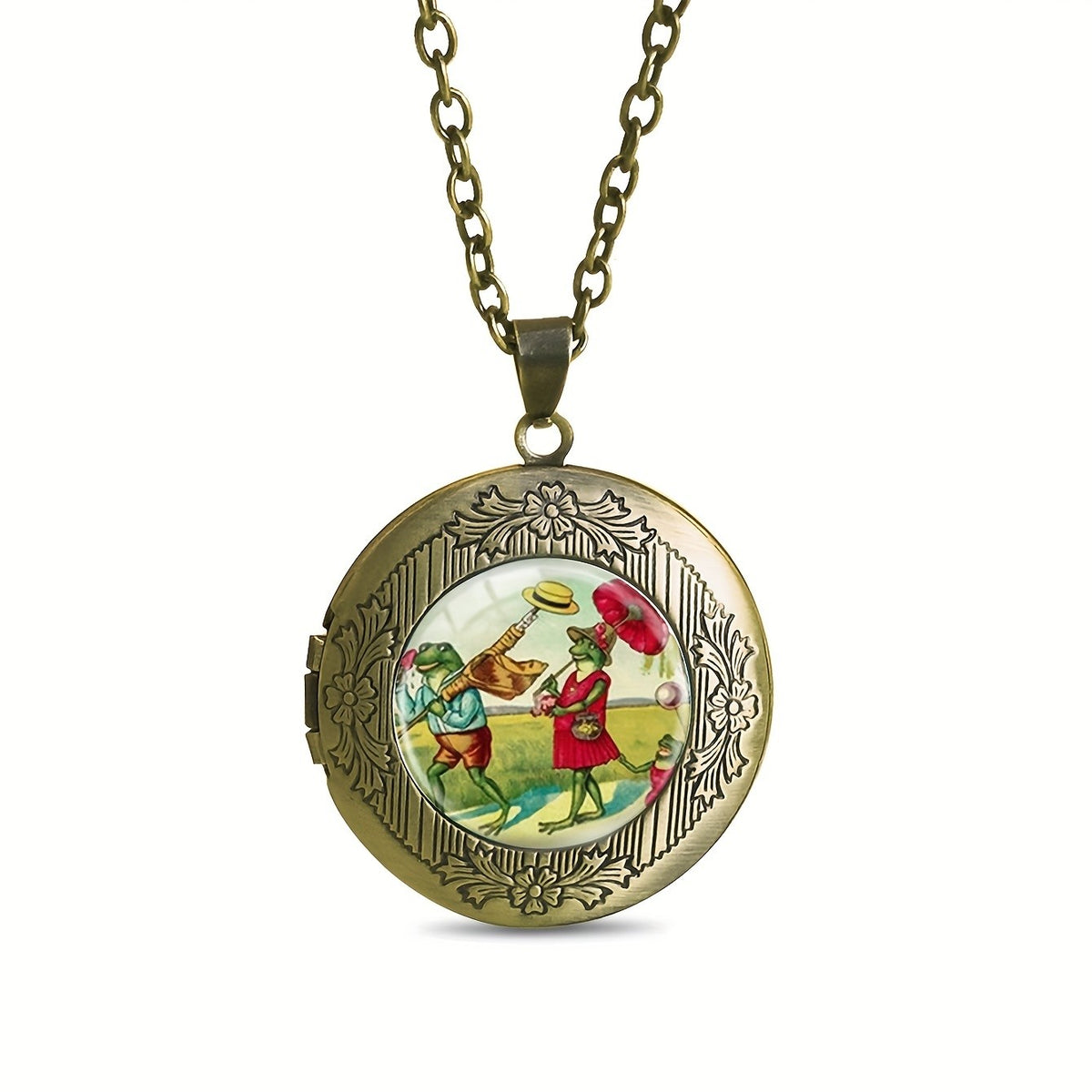 Singing Frogs Round Locket Necklace