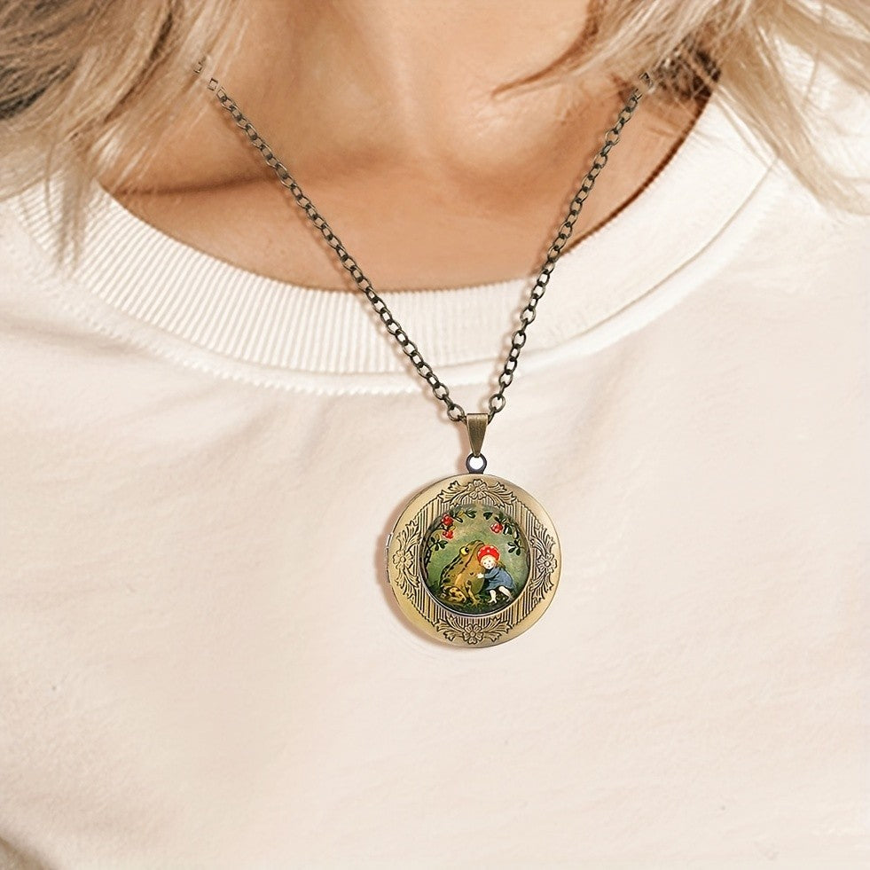 Singing Frogs Round Locket Necklace