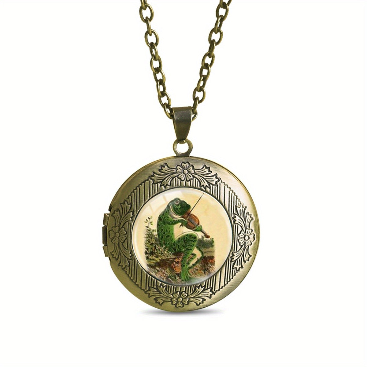 Singing Frogs Round Locket Necklace