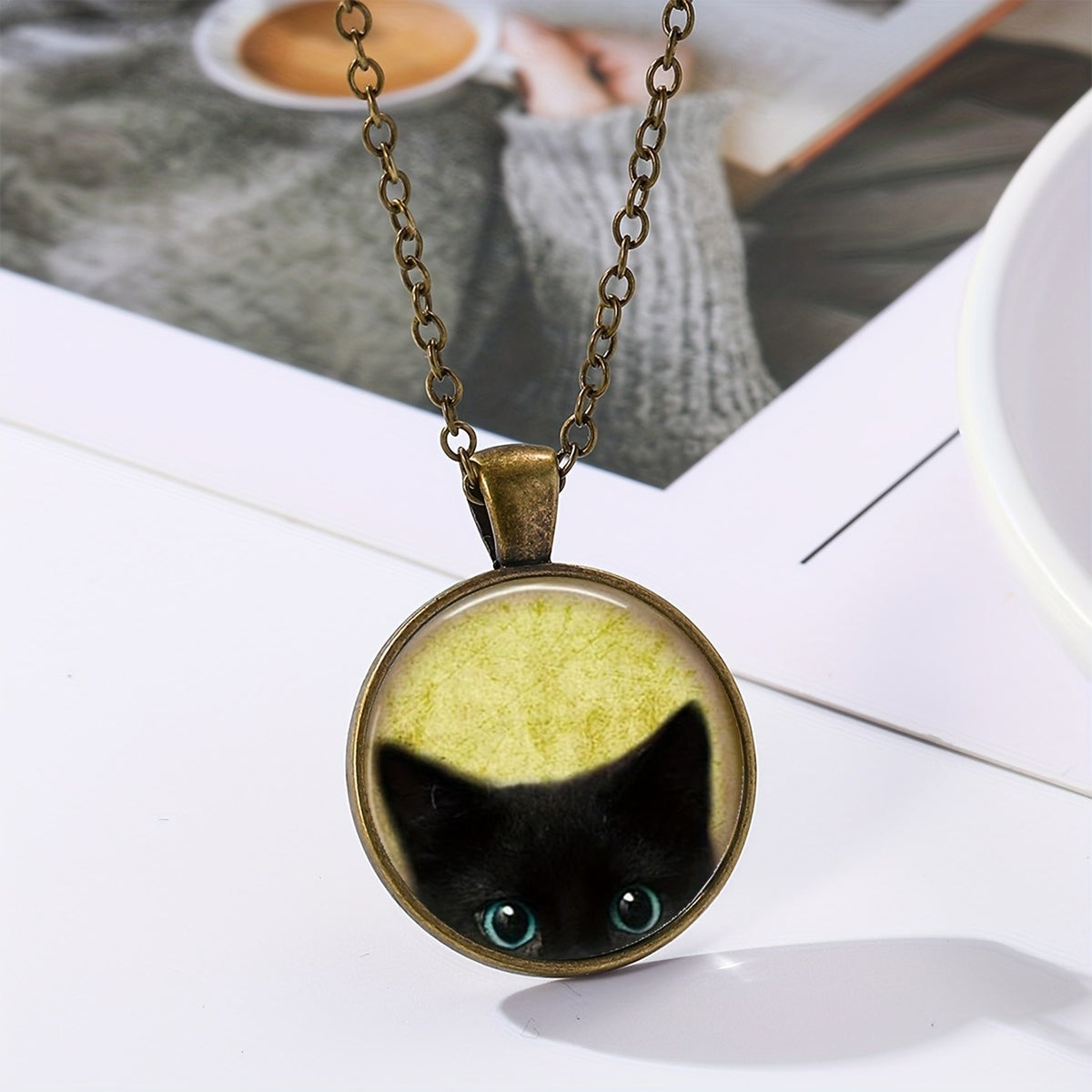 Black Cat & Butterfly Cabochon Necklace
